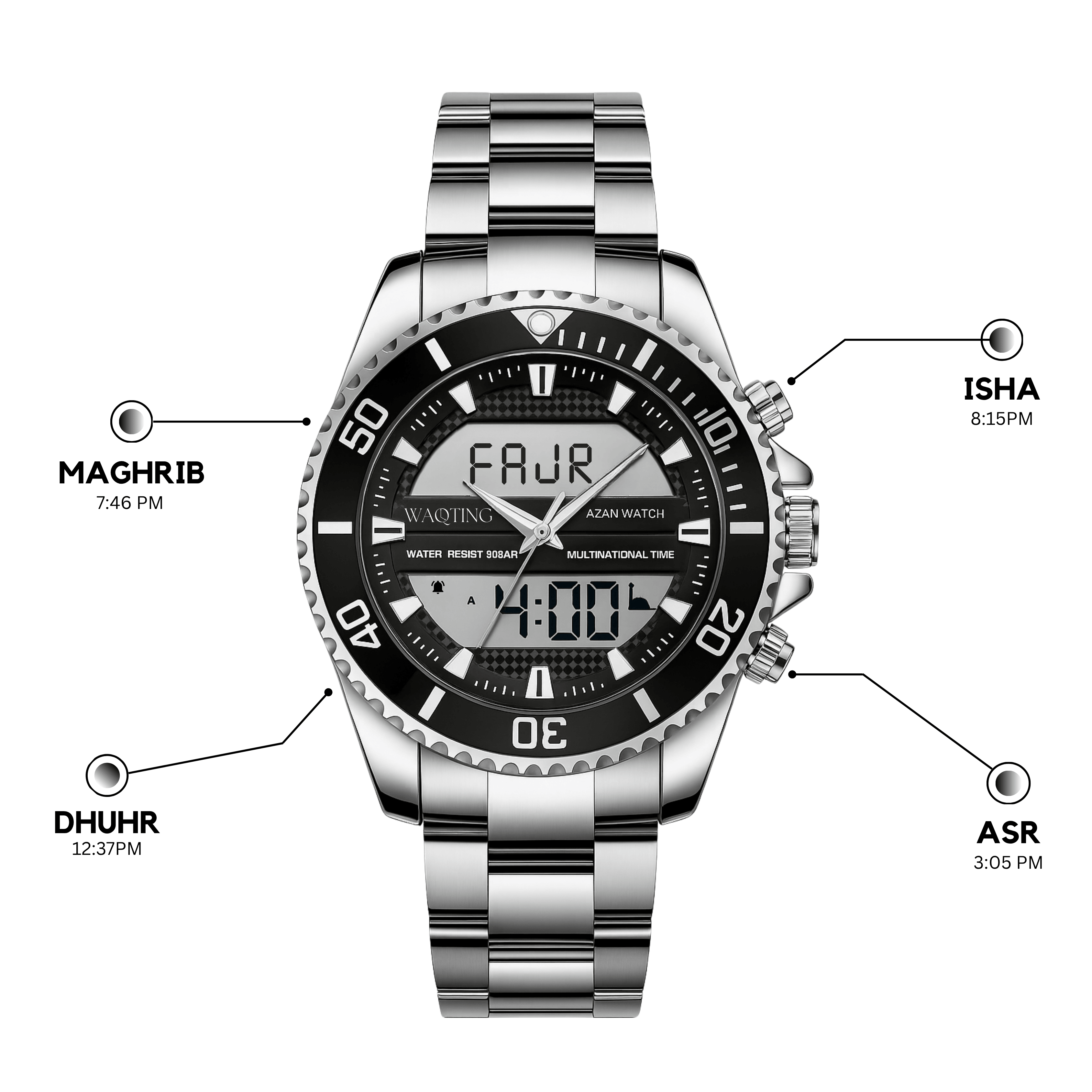 Azure Black Prayer Watch | Distraction-Free Salah Support | Waqting
