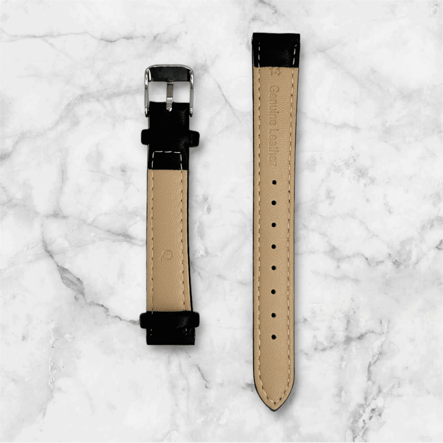 Silver buckle watch with leather