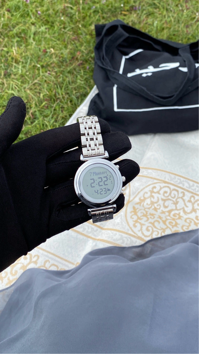 Islamic silver watch for muslim women